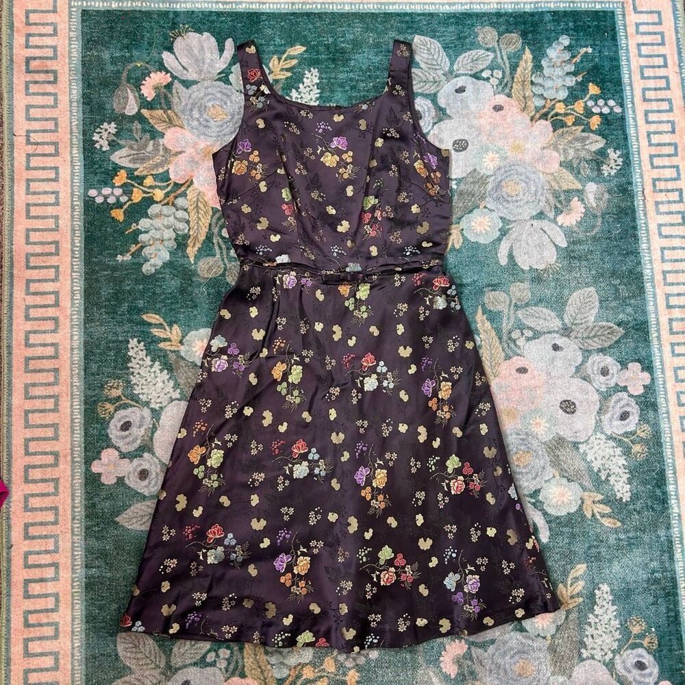 Vintage Yves Cossette Depeche Mode Midi Dress size 6 Black Asian Floral y2k 90s - Picture 11 of 16